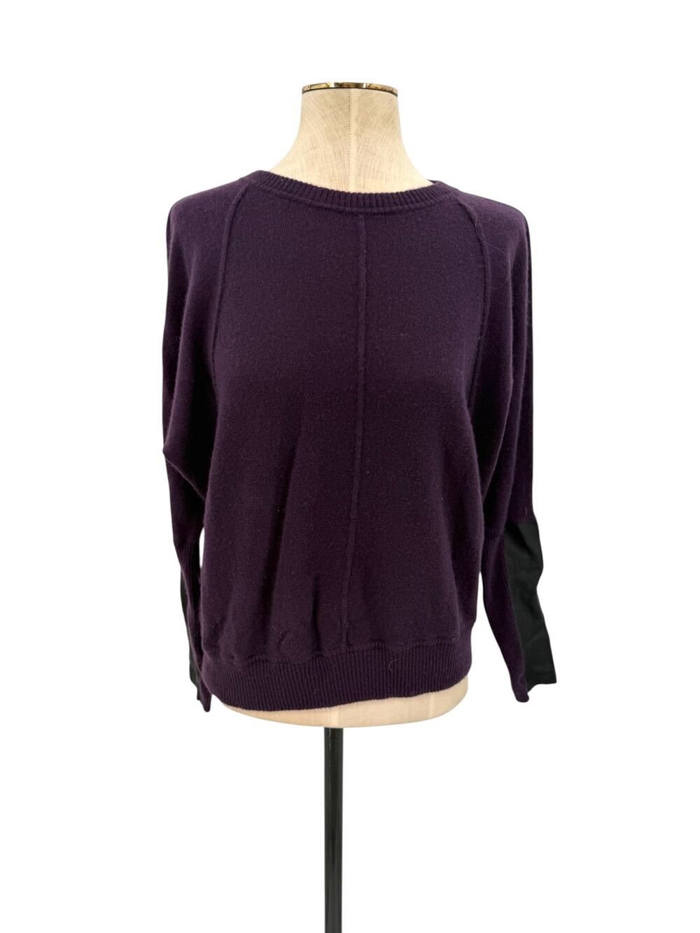 Autumn Cashmere 100% Cashmere Sheepskin Trim Purple Sweater Size XS